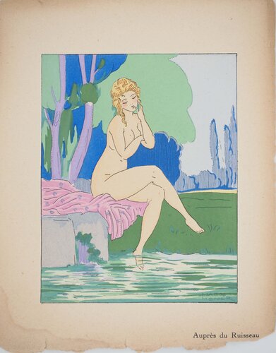 Art déco, Réflexion auprès du ruisseau, Lithographie et pochoir signée by Maggy Monier, Print for Sale on Singulart