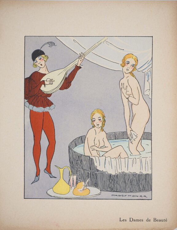 Art déco, Les dames de beauté, Lithographie et pochoir signée Maggy Monier