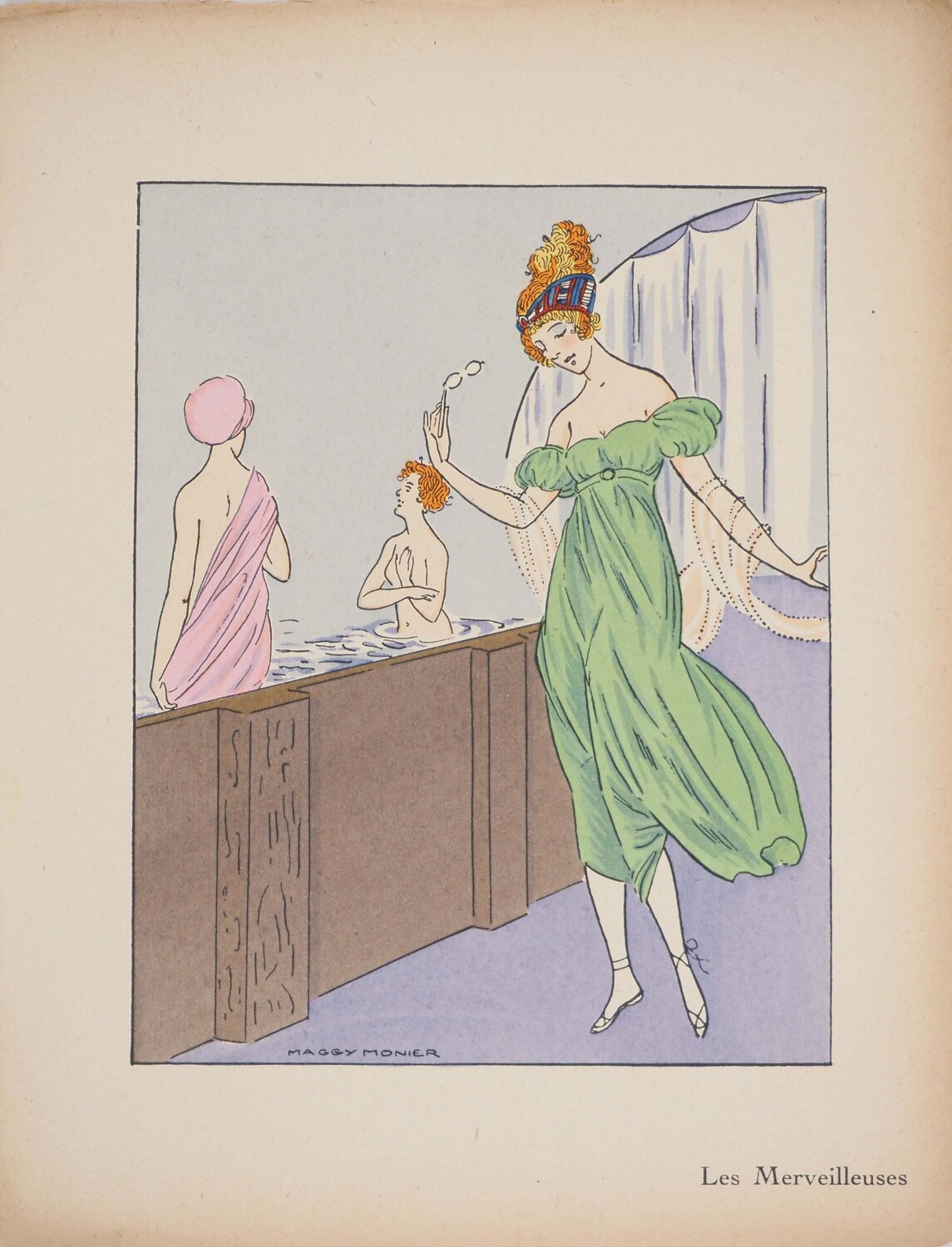 Art déco, Les Merveilleuses, Lithographie et pochoir signée Maggy Monier Impresión en venta