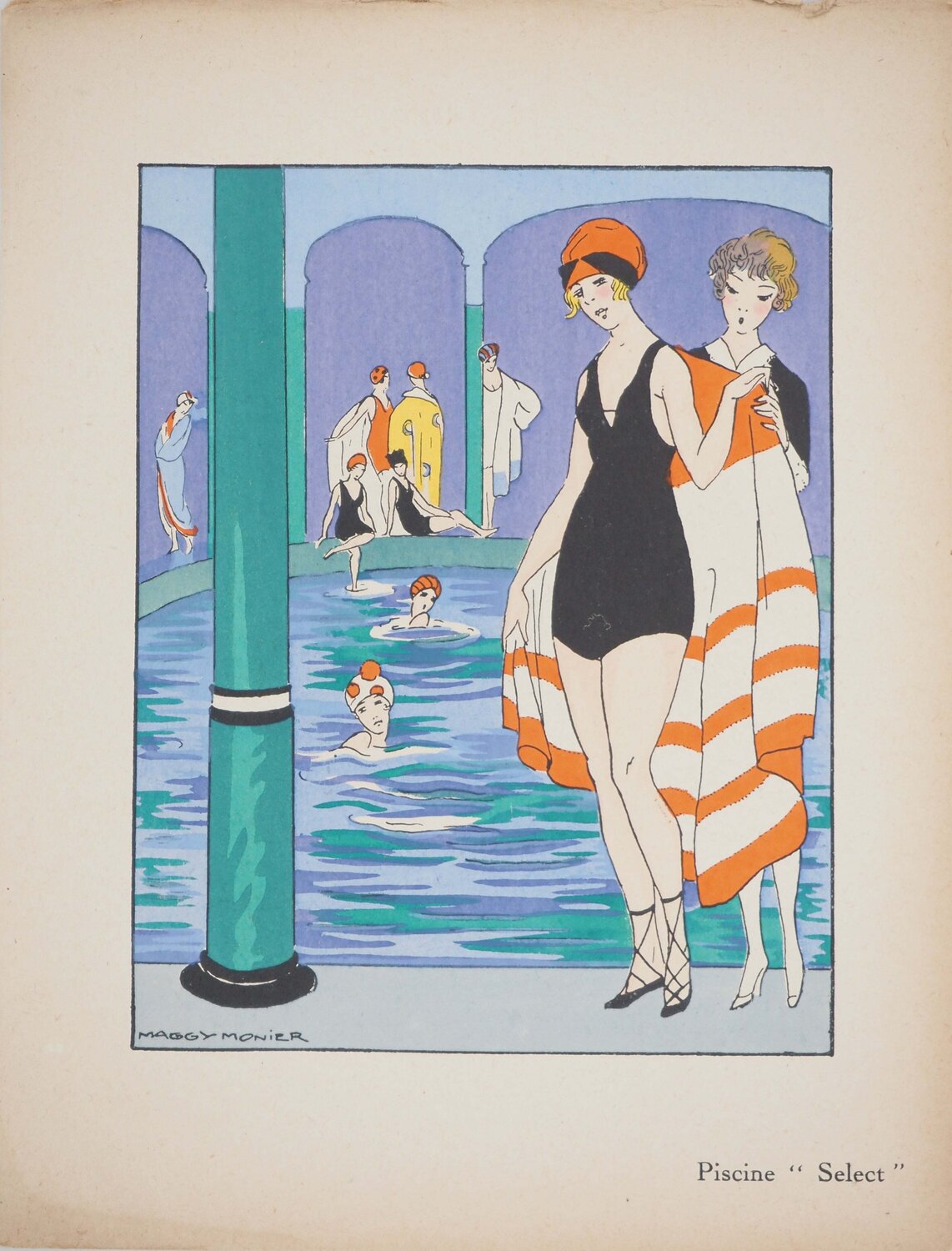 Art déco, Piscine select, Lithographie et pochoir signée Maggy Monier Print for sale