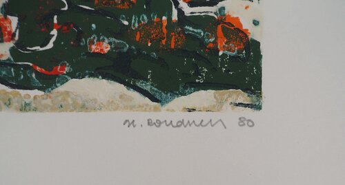 Jardin niçois et vue sur la Promenade des Anglais di Georges Roudneff, Stampa in vendita su Singulart