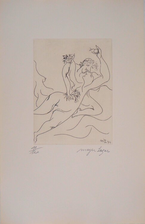 Amants emportés par les flots de la passion, Gravure originale signée Meyer Lazar