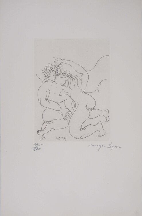 Etreinte amoureuse, Gravure originale signée Meyer Lazar
