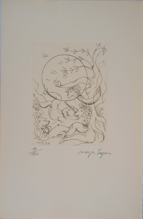 Le repos champêtre, Gravure originale signée Meyer Lazar