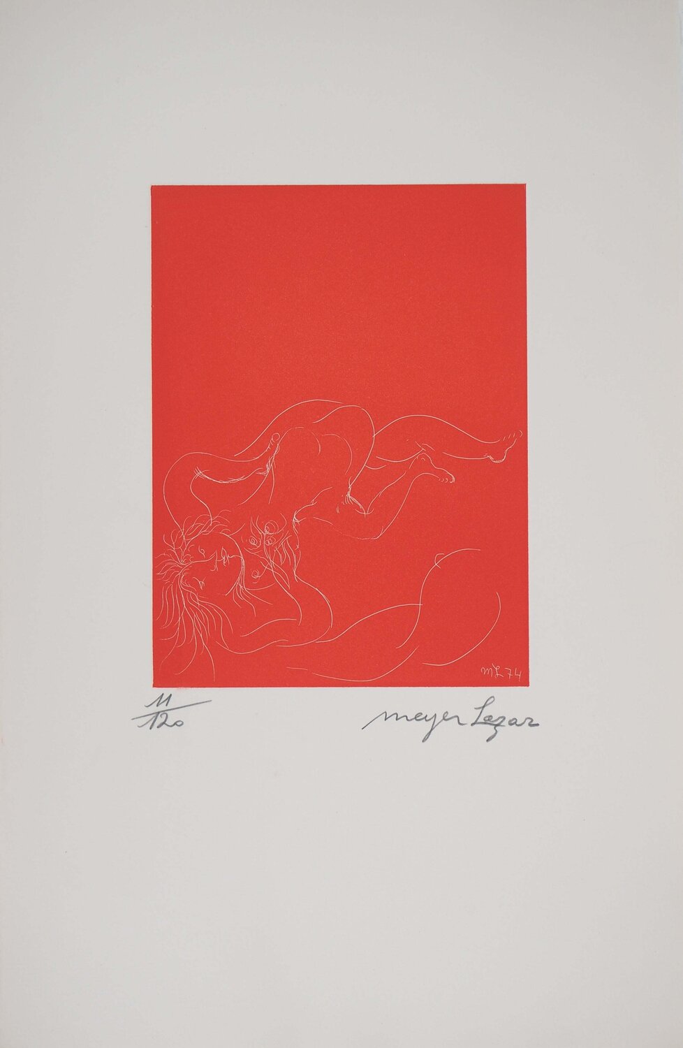 Les amants ardents, Gravure originale signée Meyer Lazar Afdruk te koop