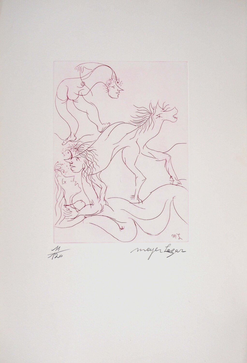 Les acrobates amoureux, Gravure originale signée Meyer Lazar Print for sale