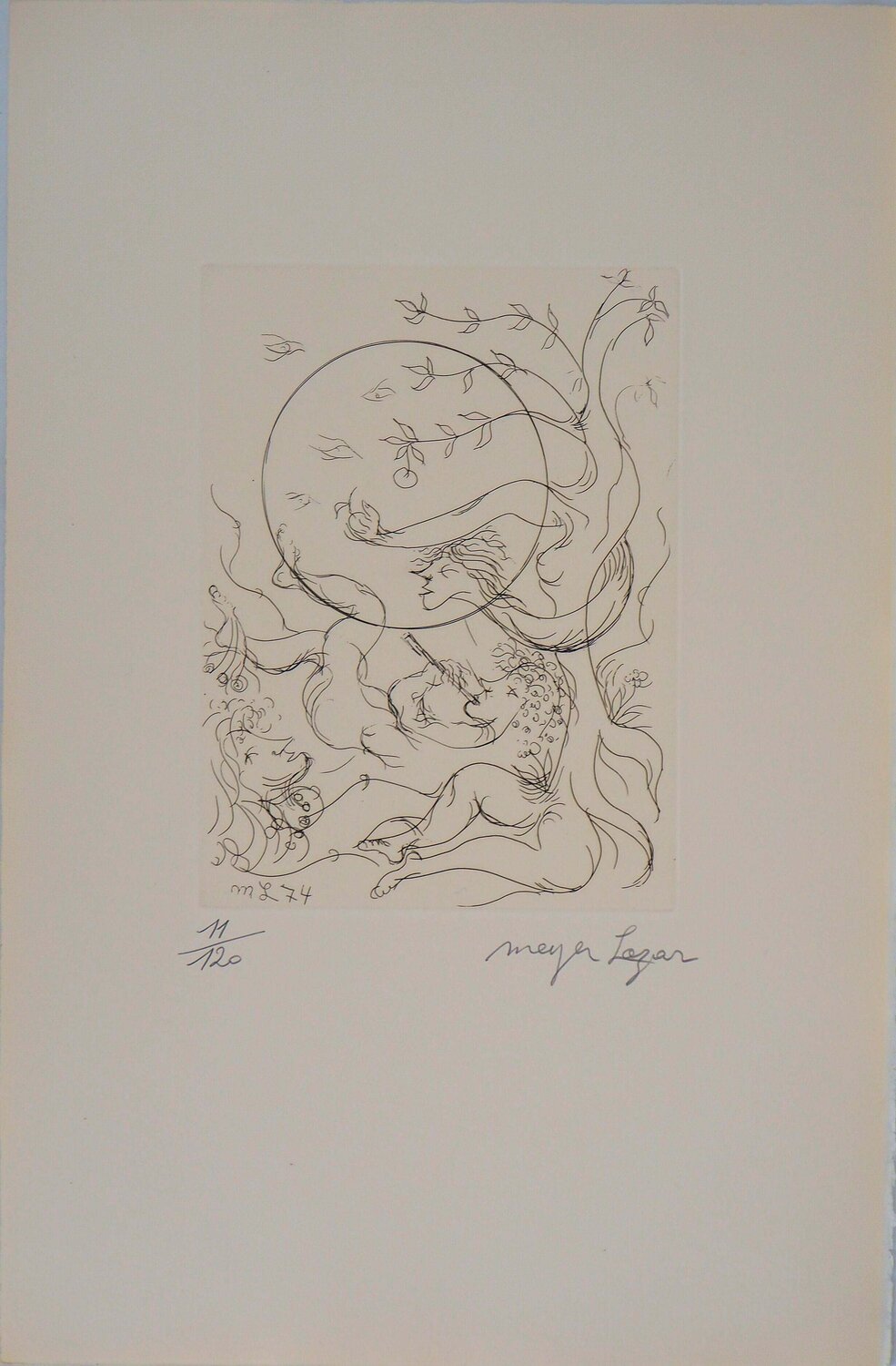 Le repos champêtre, Gravure originale signée Meyer Lazar Druck zu verkaufen