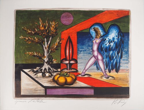 Femme ailée rencontrant la nature, Lithographie originale signée Franz Priking