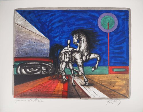 Promenade équestre au Clair de Lune, Lithographie originale signée von Franz Priking, Druck kaufen auf Singulart