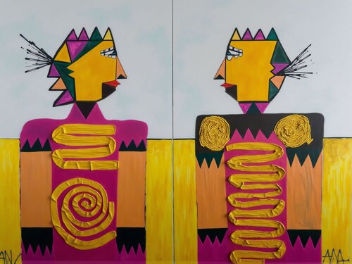 Labyrinth in Yellow – Diptychon from Arthena MAXX di ARTHENA MAXX, Pittura in vendita su Singulart