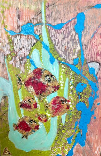 Golden Girls Fish Club von Arthena MAxx in Towel-ART by ARTHENA MAXX, 회화 for Sale on Singulart