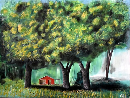 Trois Manguiers III di Claude de JOUVANCOURT, Pittura in vendita su Singulart