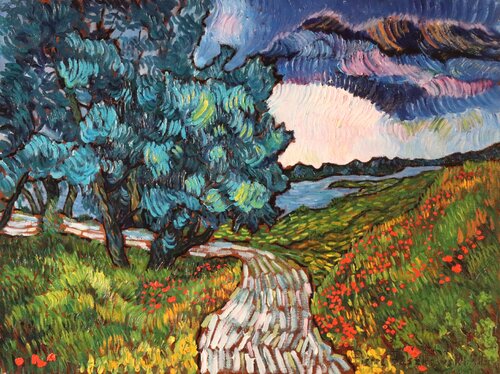 Path along the lake - 4 by pierre paszkowski, Painting for Sale on Singulart
