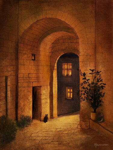 Night alley in the old town van Olli Malmivaara, Afdruk te koop op Singulart