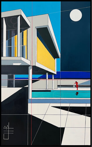 Pleine lune sur le toit, Le Corbu ﹗ par Charly BENNICI, Peinture en vente sur Singulart