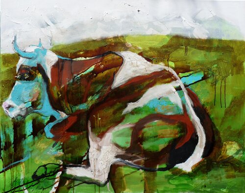 Melancholische Kuh by Petra Herrmann, Painting for Sale on Singulart