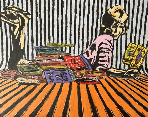 Lesen im Streifenlicht by Daniel Pultorak, Painting for Sale on Singulart