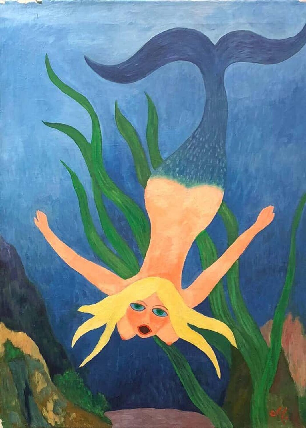 Nude Mermaid Under Sea Hajo Malek Dipinto originale in vendita