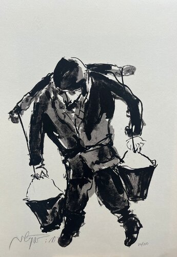 Hasidic with buckets von Moshe Bernstein, Druck kaufen auf Singulart