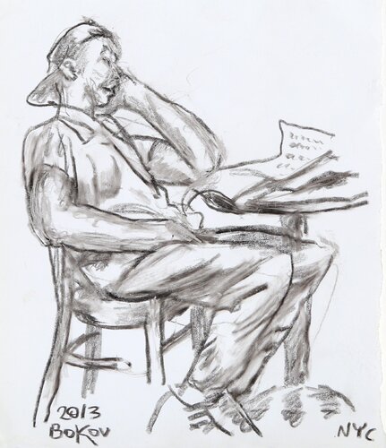Man Reading Paper by Konstantin Bokov, Work on Paper for Sale on Singulart
