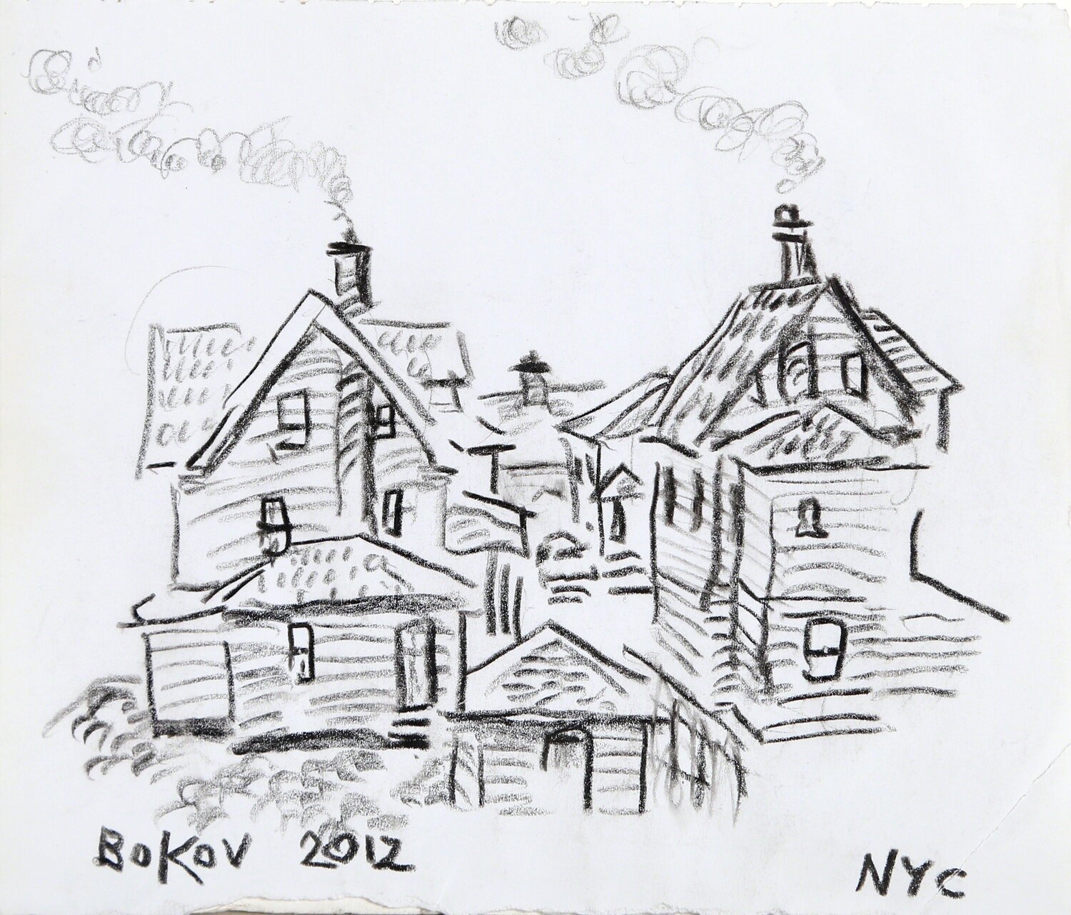 Houses in Winter Konstantin Bokov Work on Paper for sale