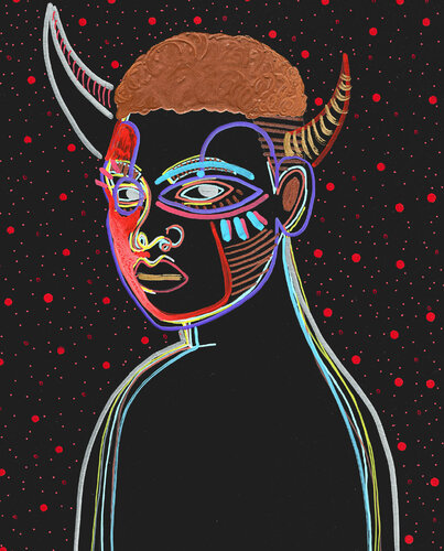 Caribbean Galaxy - Mask van Yermine Richardson, Werk op papier te koop op Singulart