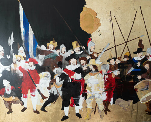 Night Watch contemporary after Rembrandt van Tomoya Nakano, Schilderij te koop op Singulart
