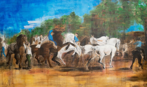 The Horse Fair contemporary after Rosa Bonheur van Tomoya Nakano, Schilderij te koop op Singulart