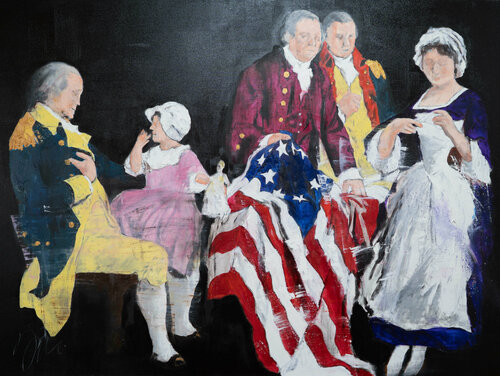 G.W, G.Ross, R.M, B.R with the first American flag von Tomoya Nakano, Malerei kaufen auf Singulart