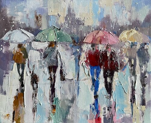 City in Snow di Ewa Czarniecka, Pittura in vendita su Singulart