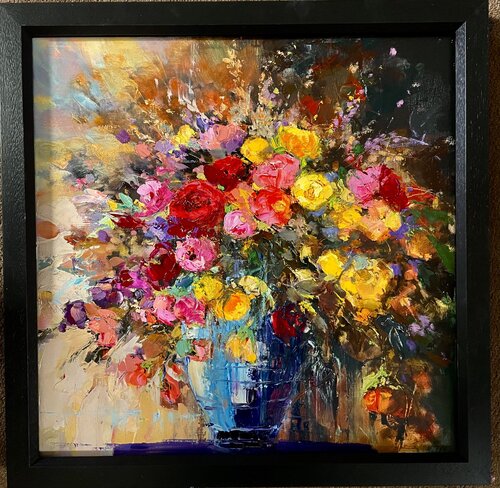The Bouquet In Blue Vase van Ewa Czarniecka, Schilderij te koop op Singulart