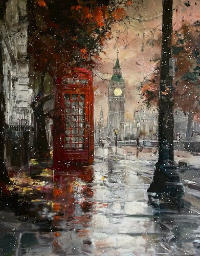 Parliament Square In Snow van Ewa Czarniecka, Schilderij te koop op Singulart