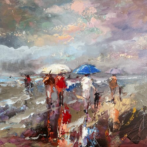 Stroll in Rainy Beach von Ewa Czarniecka, Malerei kaufen auf Singulart