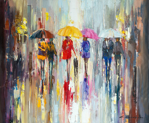 'City In Rain' van Ewa Czarniecka, Schilderij te koop op Singulart