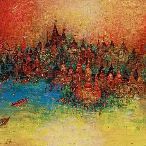 Ghats of Senerity di M Singh, Pittura in vendita su Singulart