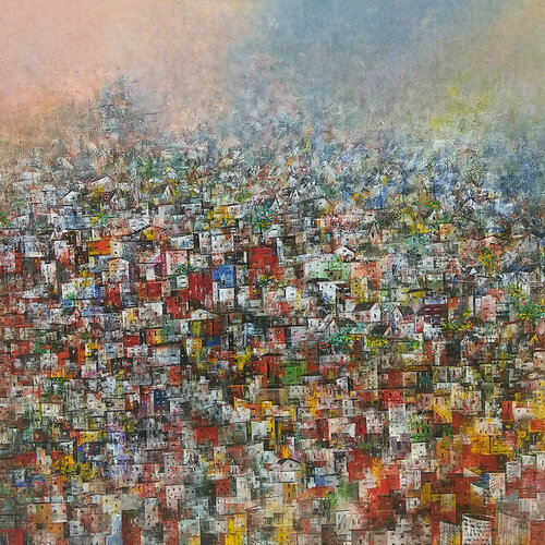 Distance view of old town by M Singh, Painting for Sale on Singulart