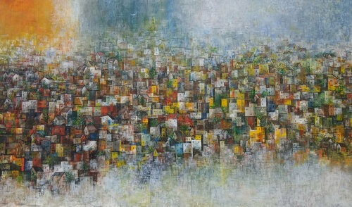 Reflection of old Town by M Singh, Painting for Sale on Singulart