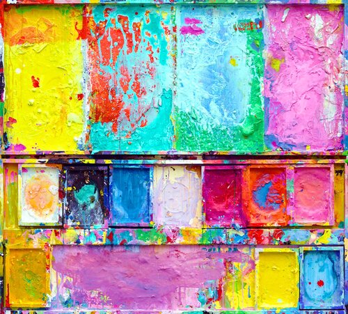 Küchenparty - abstraktes Bild als bunte Wandskulptur di Mark Hellbusch, Pittura in vendita su Singulart