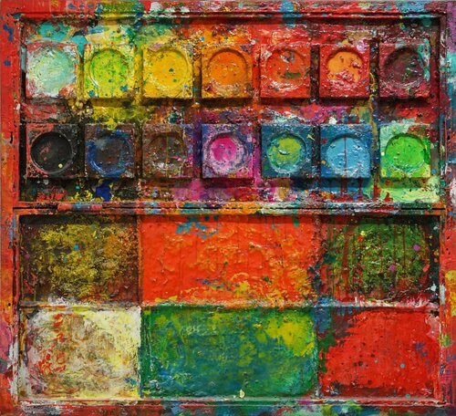 Stierkampf - modernes Gemälde mit viel Rot van Mark Hellbusch, Schilderij te koop op Singulart