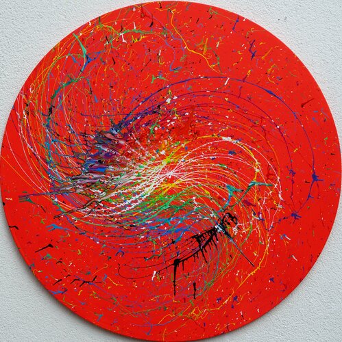 Splash 58 - Actionpainting auf runder Leinwand Mark Hellbusch