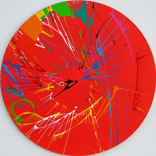 Splash 55 - rotes Bild, modern und rund von Mark Hellbusch, Malerei kaufen auf Singulart