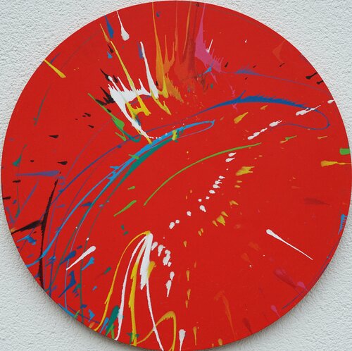 Splash 77 - Moderne Kunst in Rot mit dynamischen Farbverläufen von Mark Hellbusch, Malerei kaufen auf Singulart