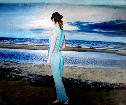 Frau am Nordseestrand by Volker Burk, Painting for Sale on Singulart