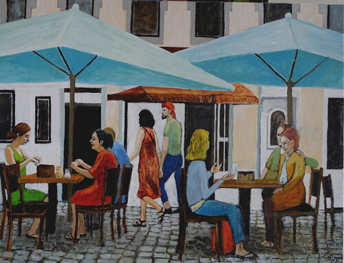 ´Strassencafe´ in Hamburg Ottensen Nr. 5 by Volker Burk, Painting for Sale on Singulart