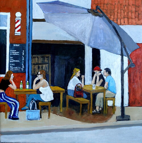 ´Strassencafe´ in Hamburg Ottensen Nr. 7 di Volker Burk, Pittura in vendita su Singulart