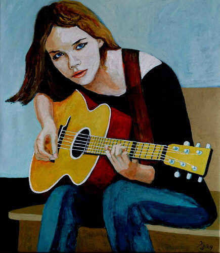 Gitarrenspielerin von Volker Burk, Malerei kaufen auf Singulart