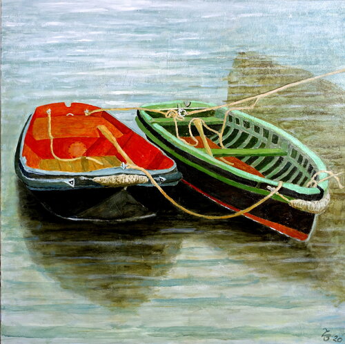 Boote im alten Hafen Övelgönne de Volker Burk, Pintura a la venta en Singulart