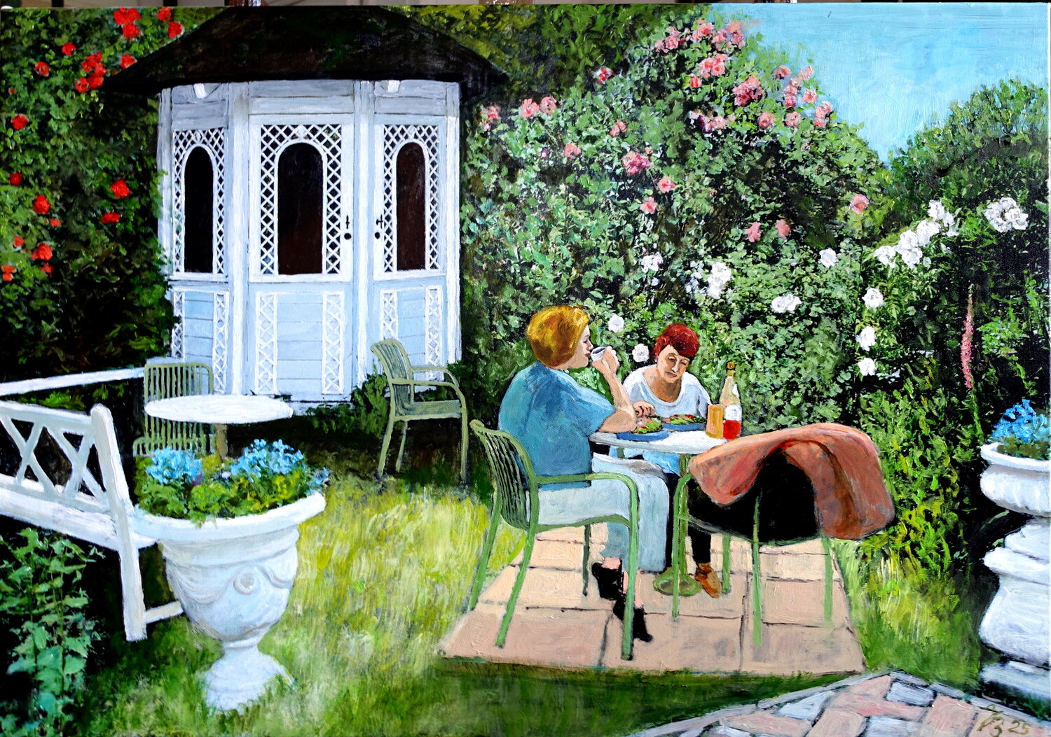Garten vom Reepschlägerhaus70 Volker Burk Dipinto originale in vendita