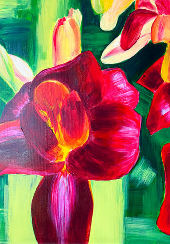 Taglilie Night Embers van Antje Wanderer-Oberhaus, Schilderij te koop op Singulart