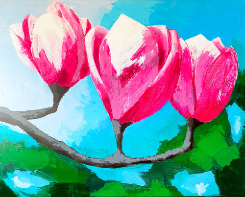 Magnolie Pink Princess van Antje Wanderer-Oberhaus, Schilderij te koop op Singulart